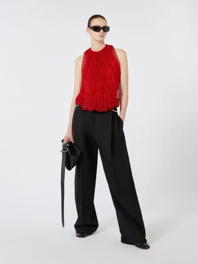 Mesh top with crystals, red