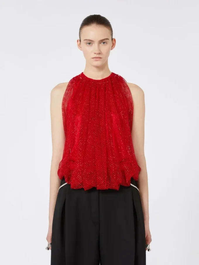 Mesh top with crystals, red