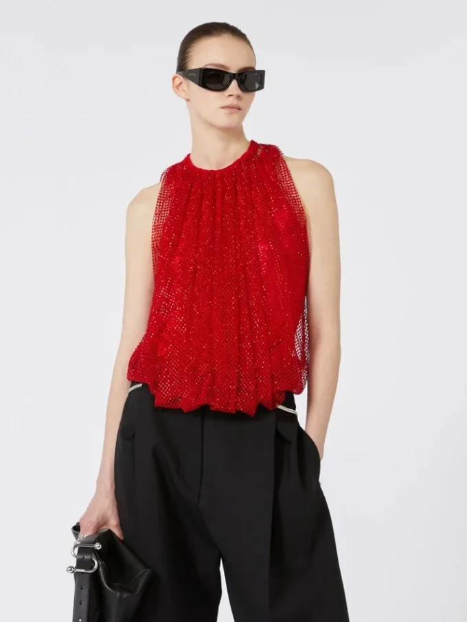 Mesh top with crystals, red