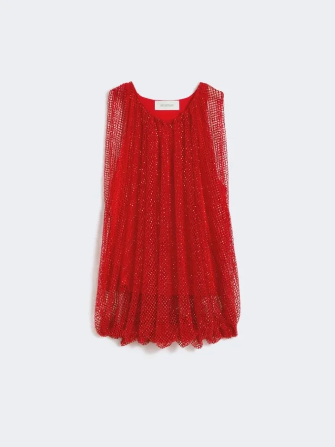 Mesh top with crystals, red