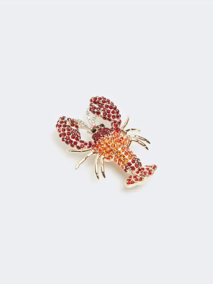 Metal brooch with rhinestones, dark red Metal brooch with rhinestones, dark red