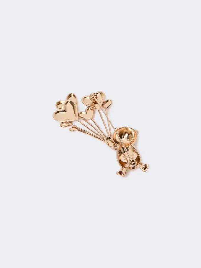 Metal brooch with rhinestones, gold Metal brooch with rhinestones, gold