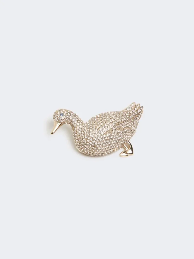 Metal brooch with rhinestones, optical white