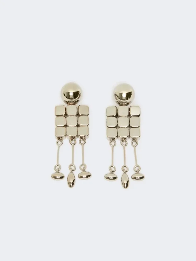 Metallic pendant earrings, silver