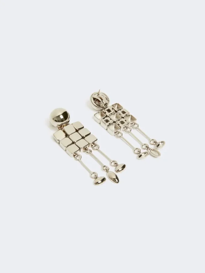 Metallic pendant earrings, silver