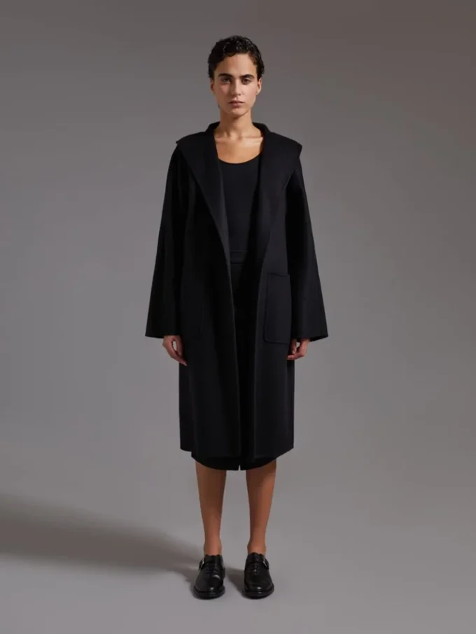 Midi cashmere cardigan coat, black Midi cashmere cardigan coat, black