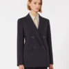 Milano-knit double-breasted jersey blazer, navy Milano-knit double-breasted jersey blazer, navy