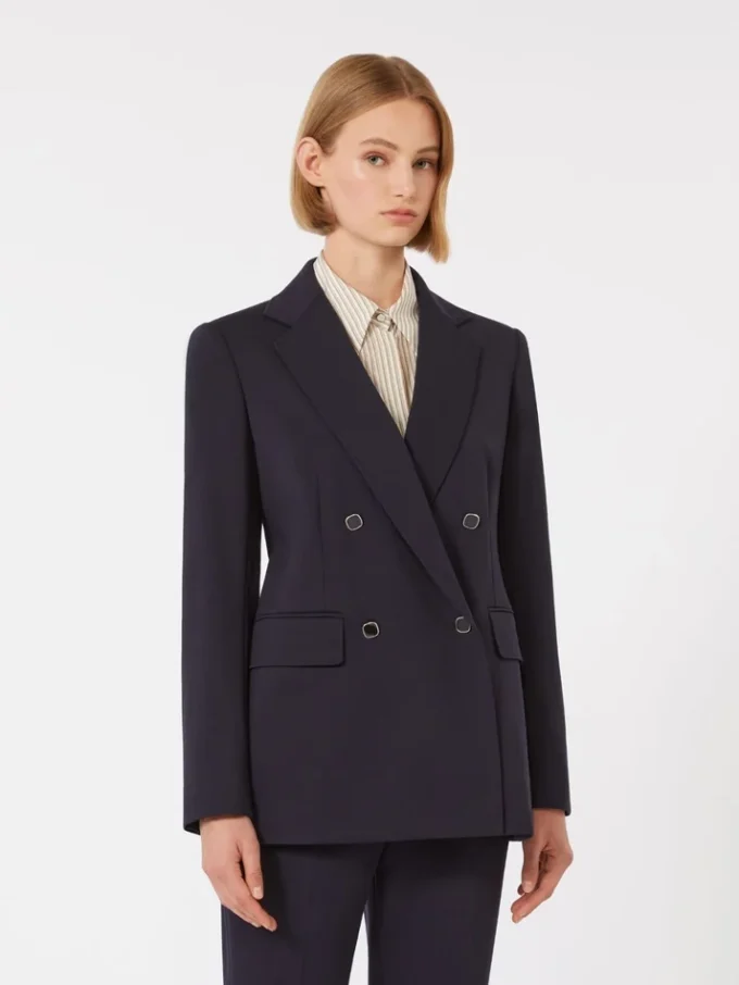 Milano-knit double-breasted jersey blazer, navy Milano-knit double-breasted jersey blazer, navy