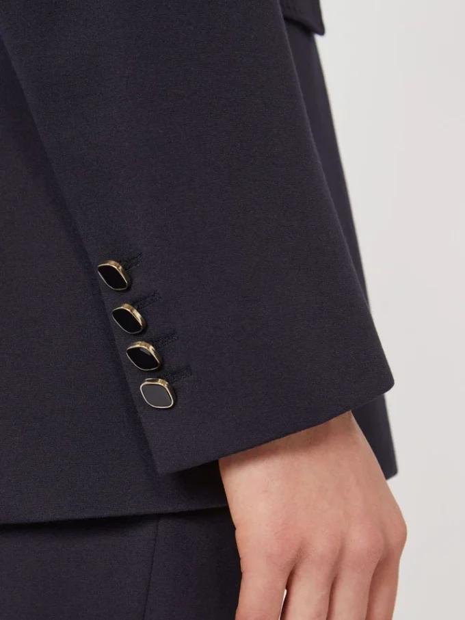 Milano-knit double-breasted jersey blazer, navy Milano-knit double-breasted jersey blazer, navy