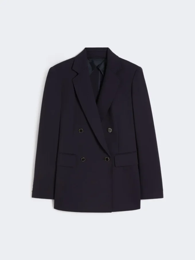 Milano-knit double-breasted jersey blazer, navy Milano-knit double-breasted jersey blazer, navy