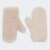 Mittens in alpaca and wool teddy fabric, beige Mittens in alpaca and wool teddy fabric, beige