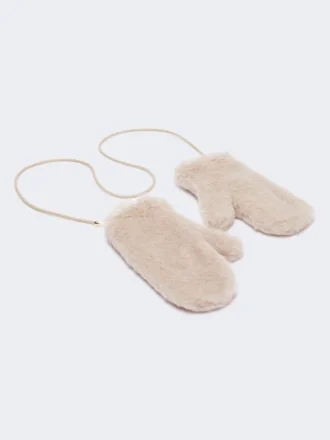 Mittens in alpaca and wool teddy fabric, beige