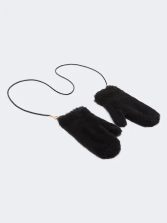 Mittens in alpaca and wool teddy fabric, black