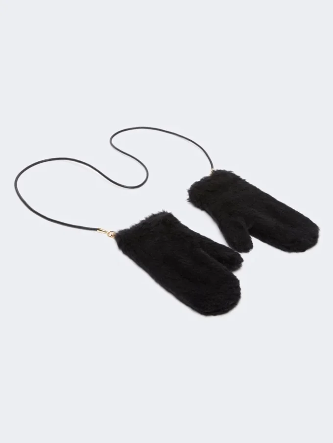 Mittens in alpaca and wool teddy fabric, black Mittens in alpaca and wool teddy fabric, black