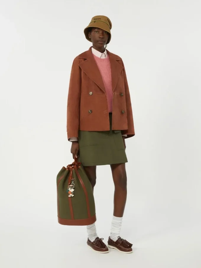 Double-breasted suede jacket, terra cotta
