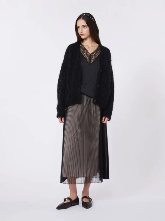 Plissa-pleated tulle skirt, black
