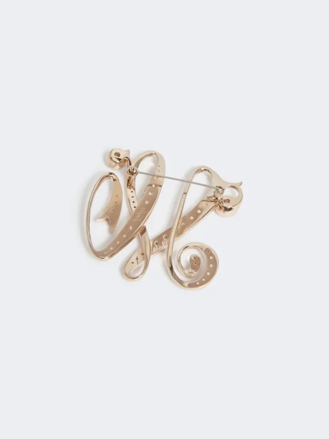 Monogram brooch with rhinestones, ivory