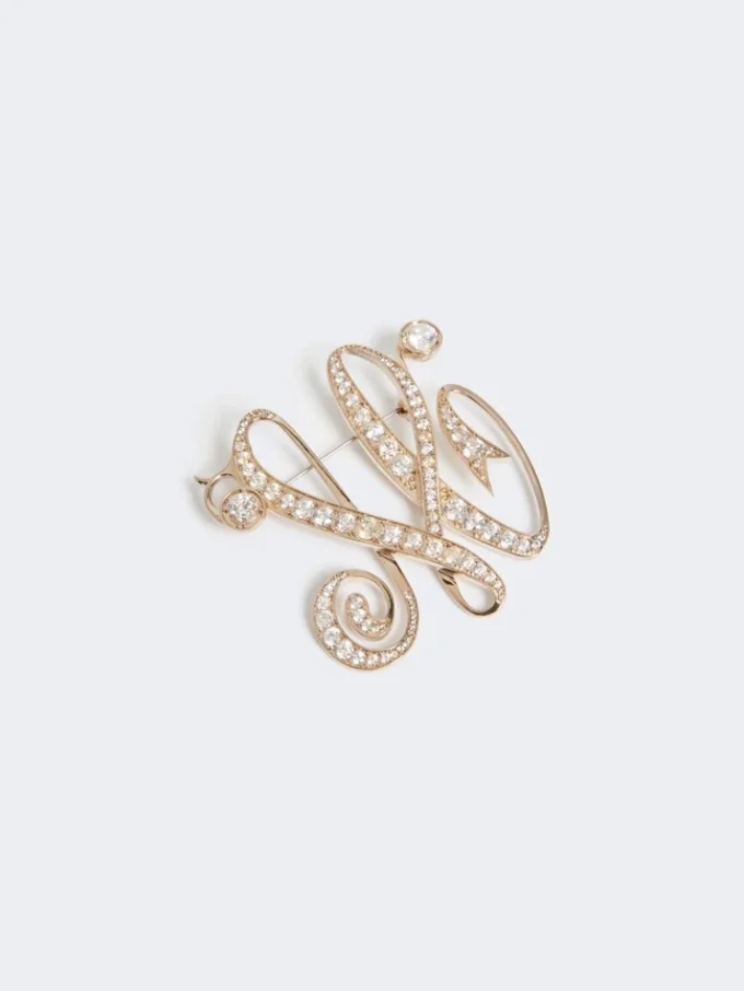 Monogram brooch with rhinestones, ivory
