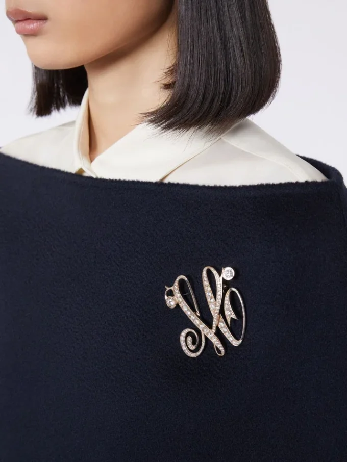 Monogram brooch with rhinestones, ivory