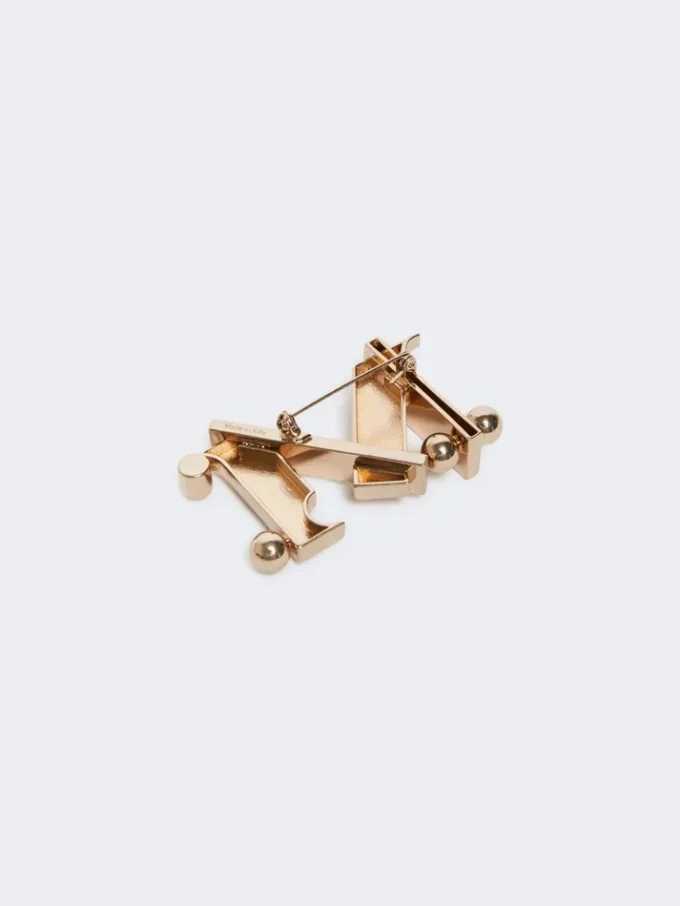 Monogram metal brooch, gold