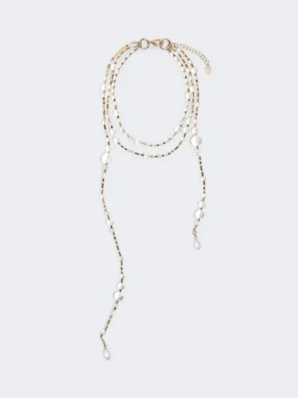 Multi-strand metal and glass necklace, optical white