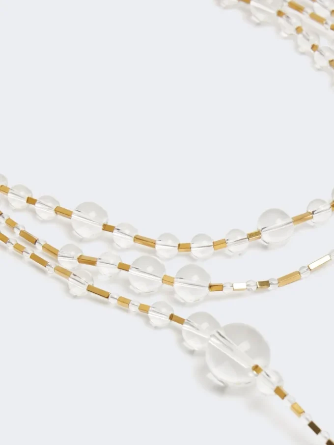 Multi-strand metal and glass necklace, optical white Multi-strand metal and glass necklace, optical white