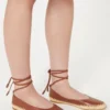 Nappa and raffia ballerinas, tobacco