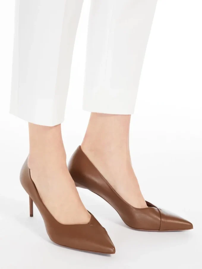 Nappa leather court shoes, tobacco