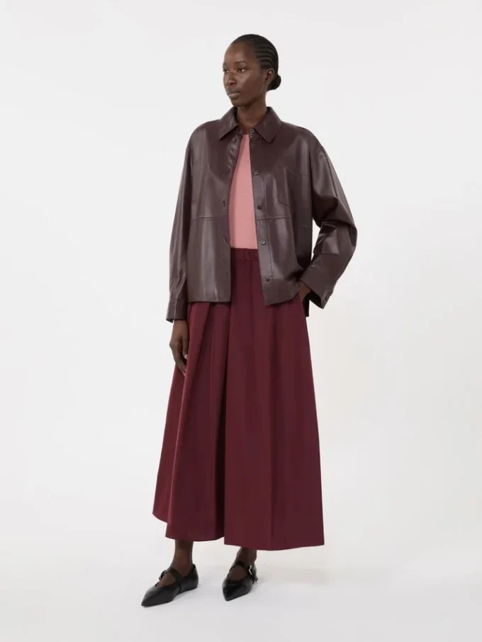 Nappa leather shirt jacket, bordeaux