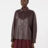 Nappa leather shirt jacket, bordeaux