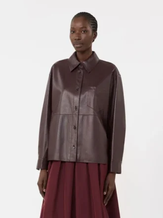 Nappa leather shirt jacket, bordeaux