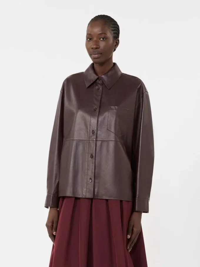 Nappa leather shirt jacket, bordeaux