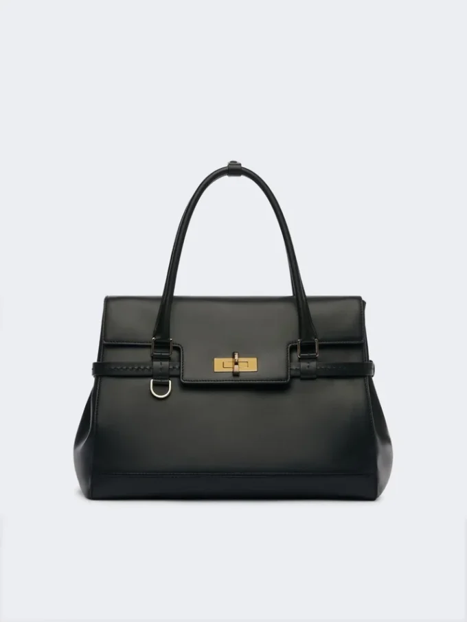 Natural leather handbag, black