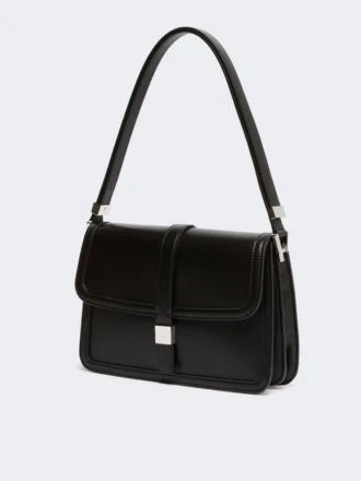 Natural leather handbag, black