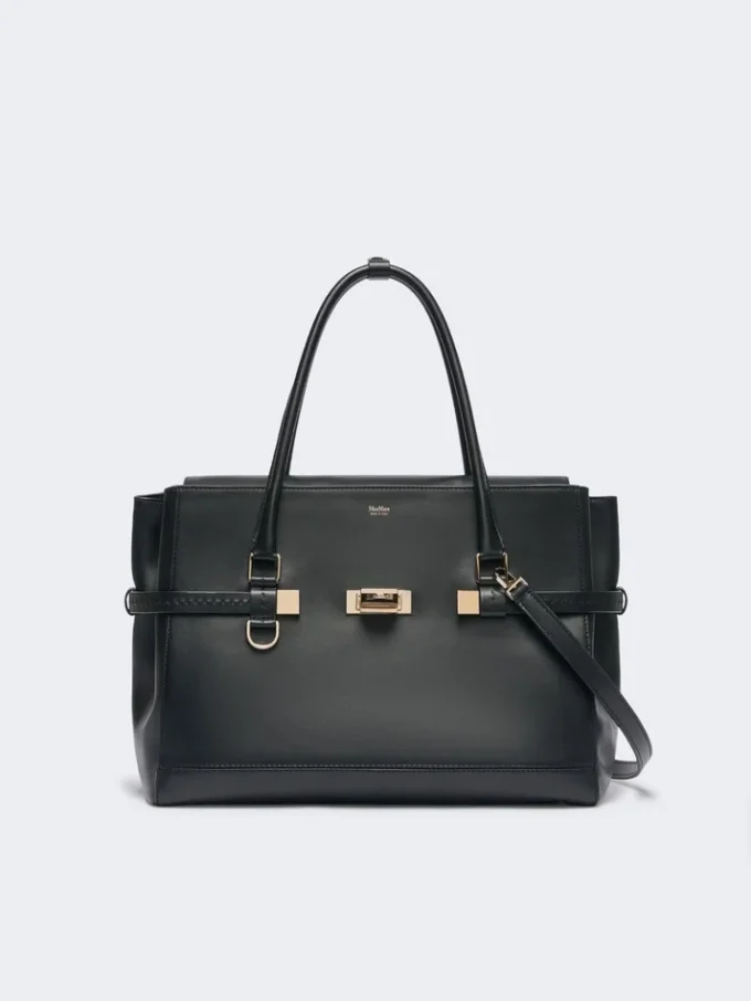 Natural leather handbag, black