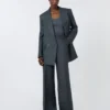 Herringbone linen twill trousers, medium grey