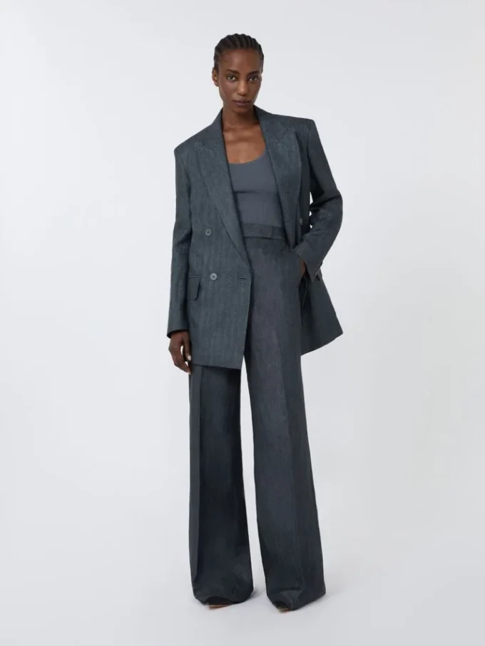 Herringbone linen twill trousers, medium grey