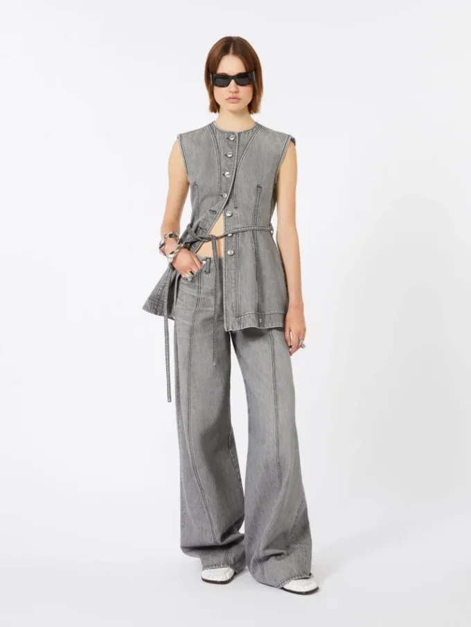 Oversized black denim trousers, black