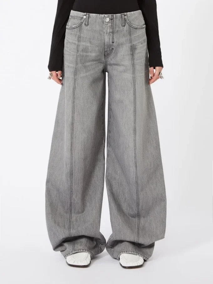 Oversized black denim trousers, black