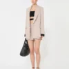 Oversized blazer in organza and linen canvas, camel Oversized blazer in organza and linen canvas, camel