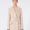 Oversized blazer in organza and linen canvas, camel Oversized blazer in organza and linen canvas, camel