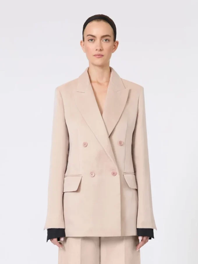 Oversized blazer in organza and linen canvas, camel Oversized blazer in organza and linen canvas, camel