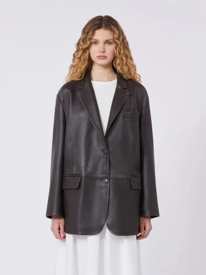 Oversized leather blazer, brown