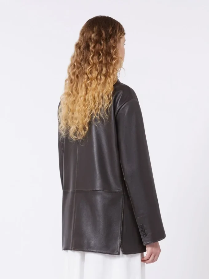 Oversized leather blazer, brown