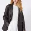 Oversized leather blazer, brown