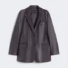 Oversized leather blazer, brown