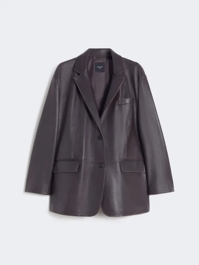 Oversized leather blazer, brown