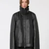 Oversized leather heavy jacket, black