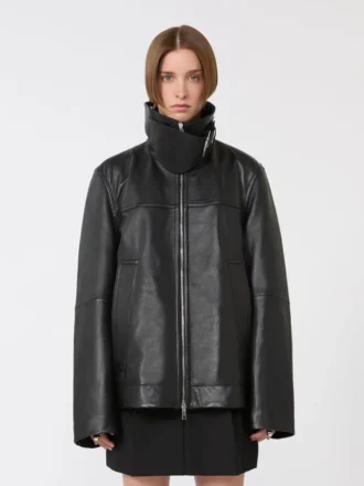 Oversized leather heavy jacket, black