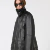 Oversized leather heavy jacket, black